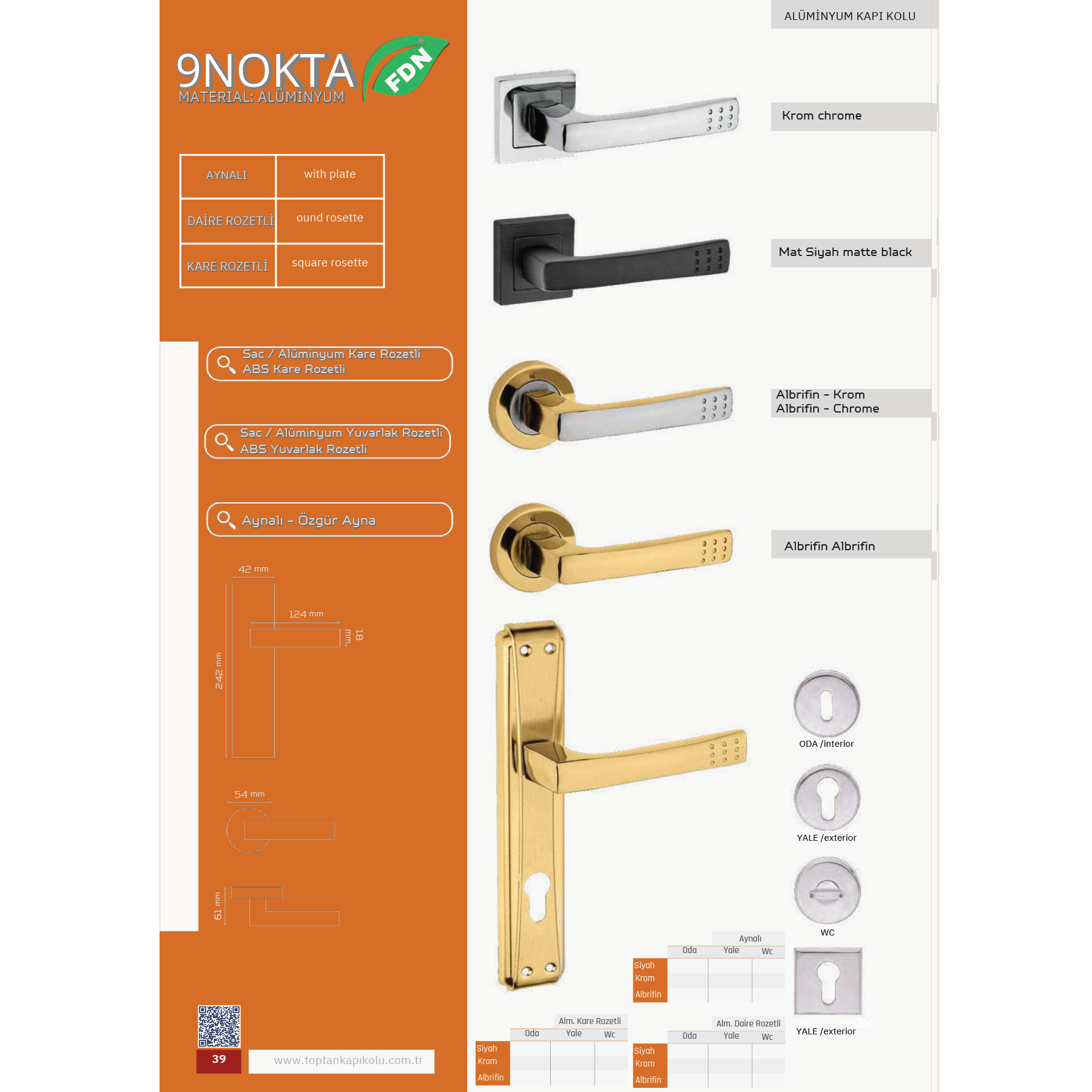 9 Nokta Toptan Alüminyum Kapı Kolu